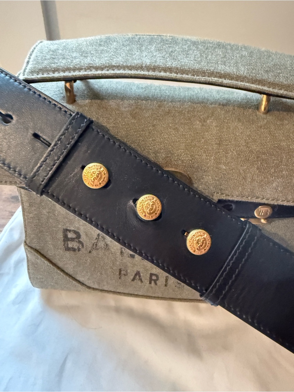 Balmain B Buzz Olive Canvas 23 Handbag with Black Leather Strap - Picture 5 of 9